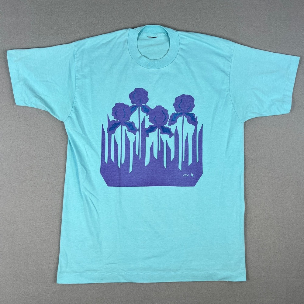 VTG Floral‎ Iris Graphic T Shirt FIts L Abstract Flowers Art Print Single Stitch